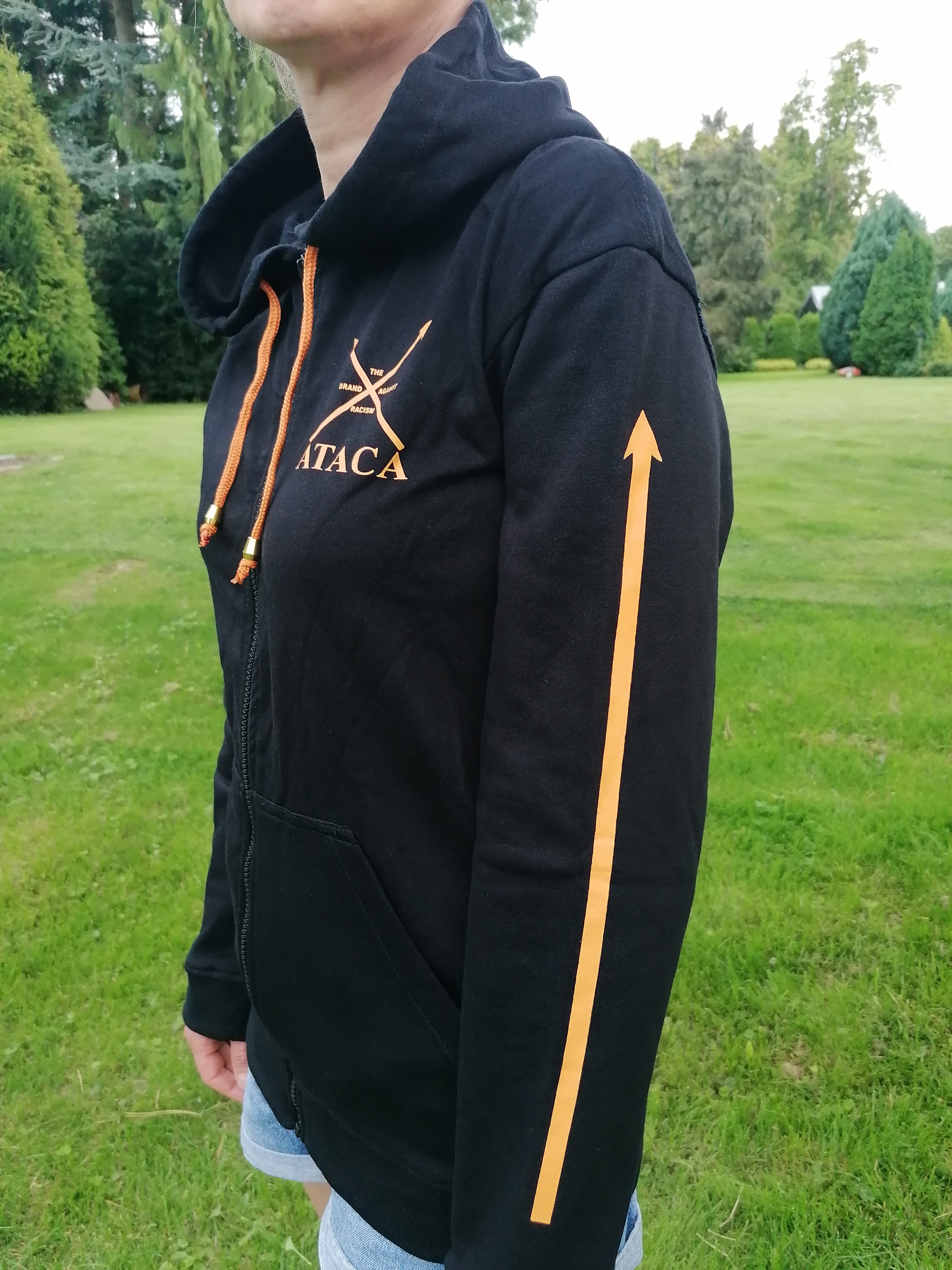 Sudadera Con Capucha Cremallera Negro / Naranja