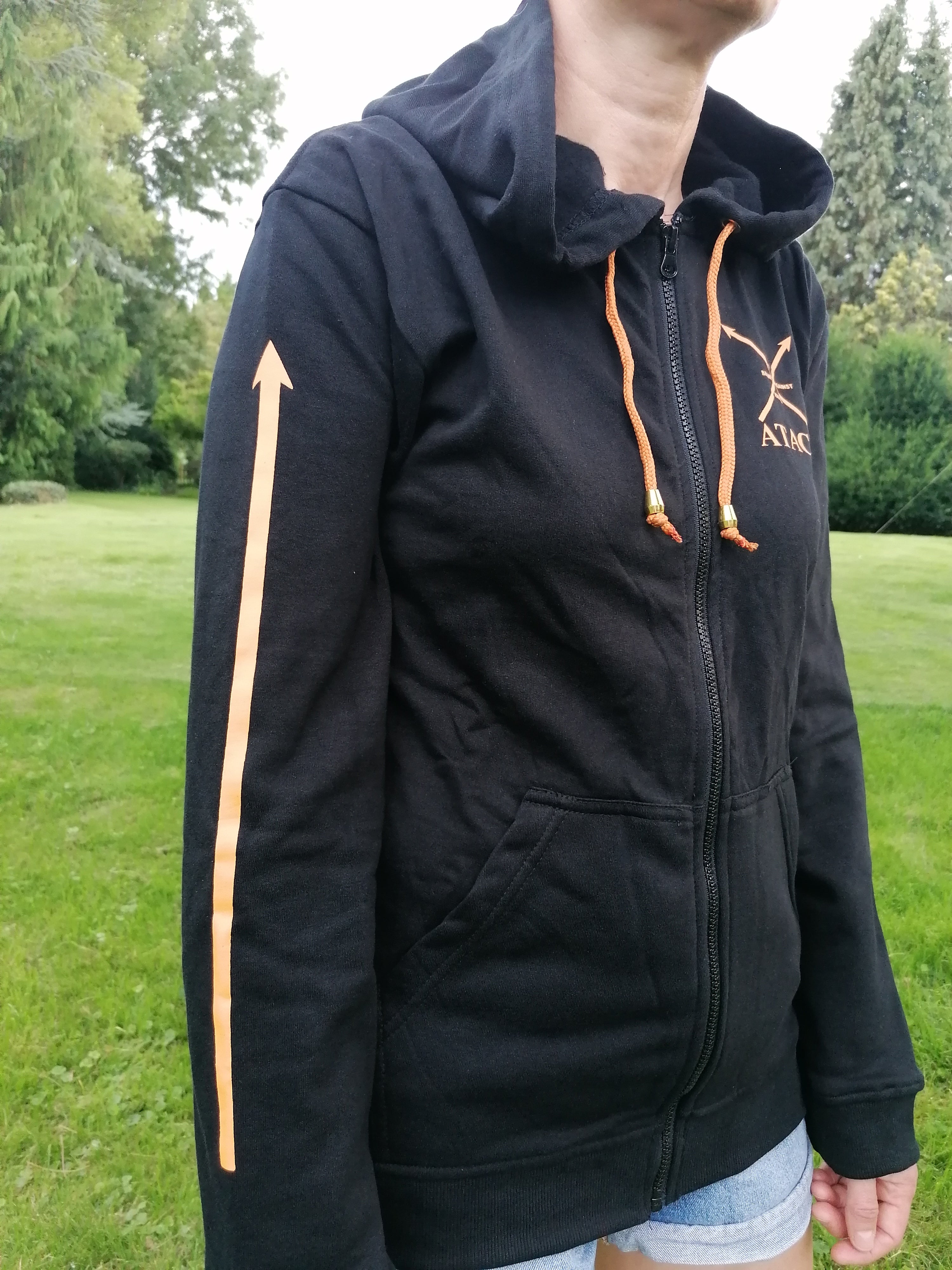 Sudadera Con Capucha Cremallera Negro / Naranja