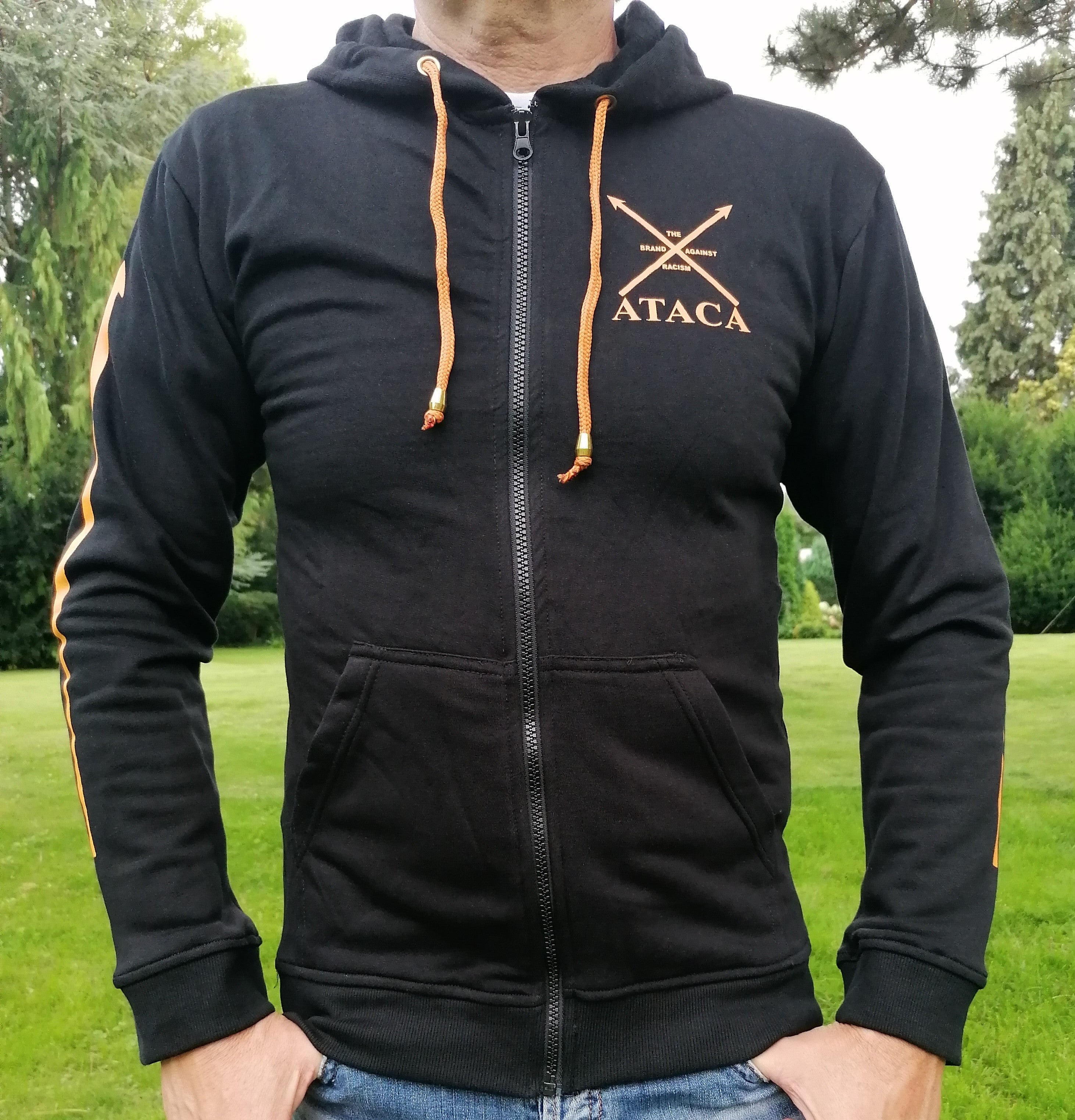 Sudadera Con Capucha Cremallera Negro / Naranja