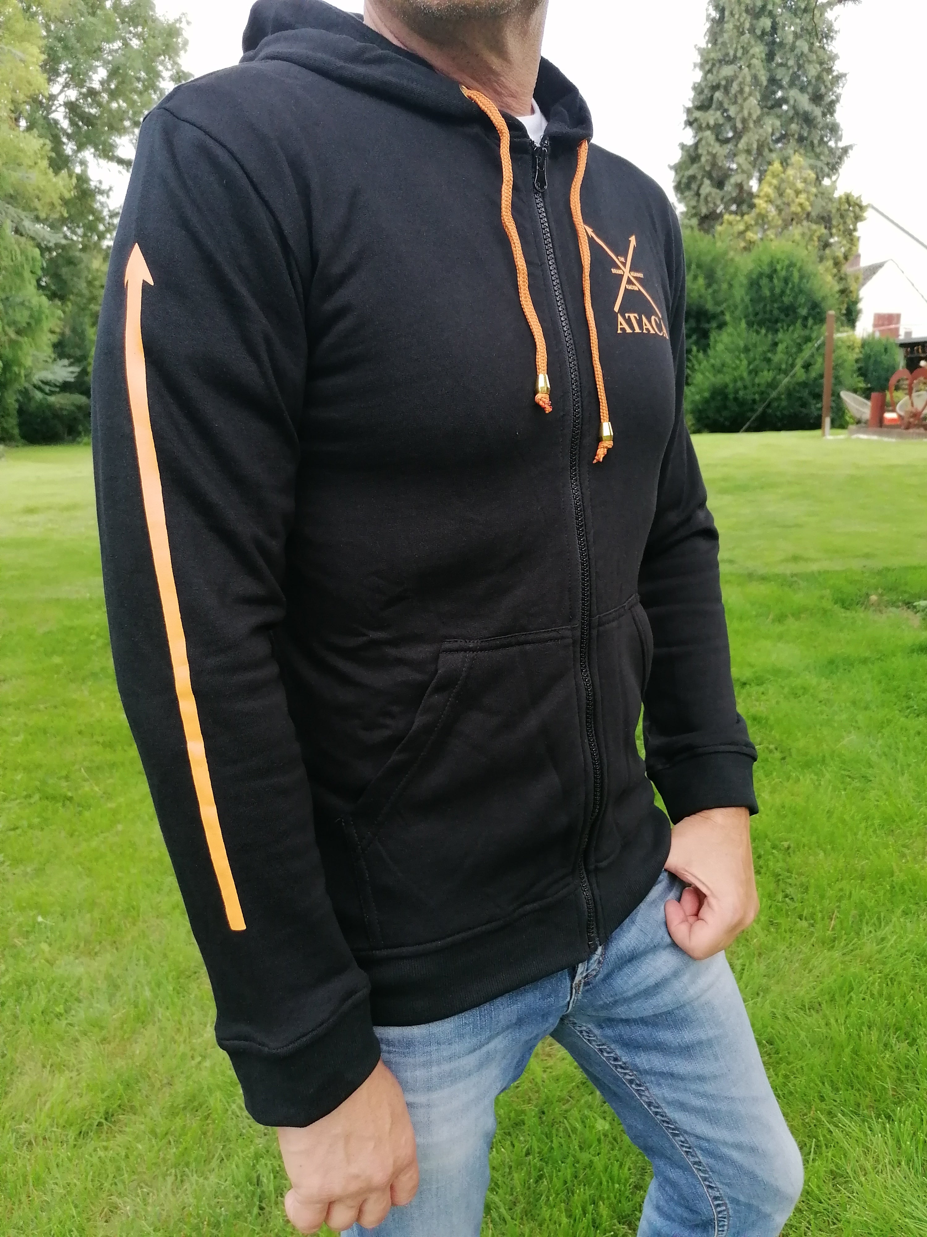 Sudadera Con Capucha Cremallera Negro / Naranja