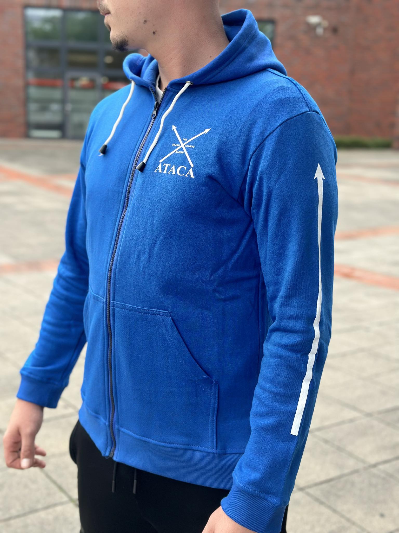 Kapuzenjacke / ZIP Hoodie blau - weiss